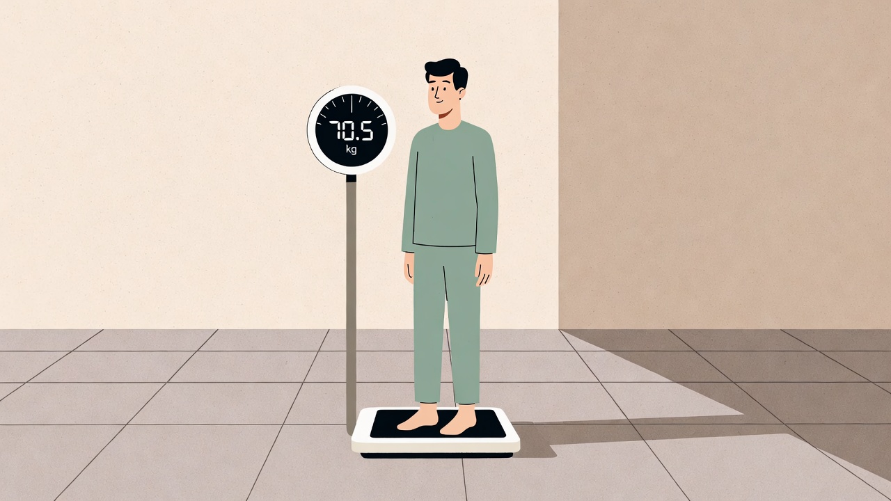 Person standing on a scale representing ideal body weight