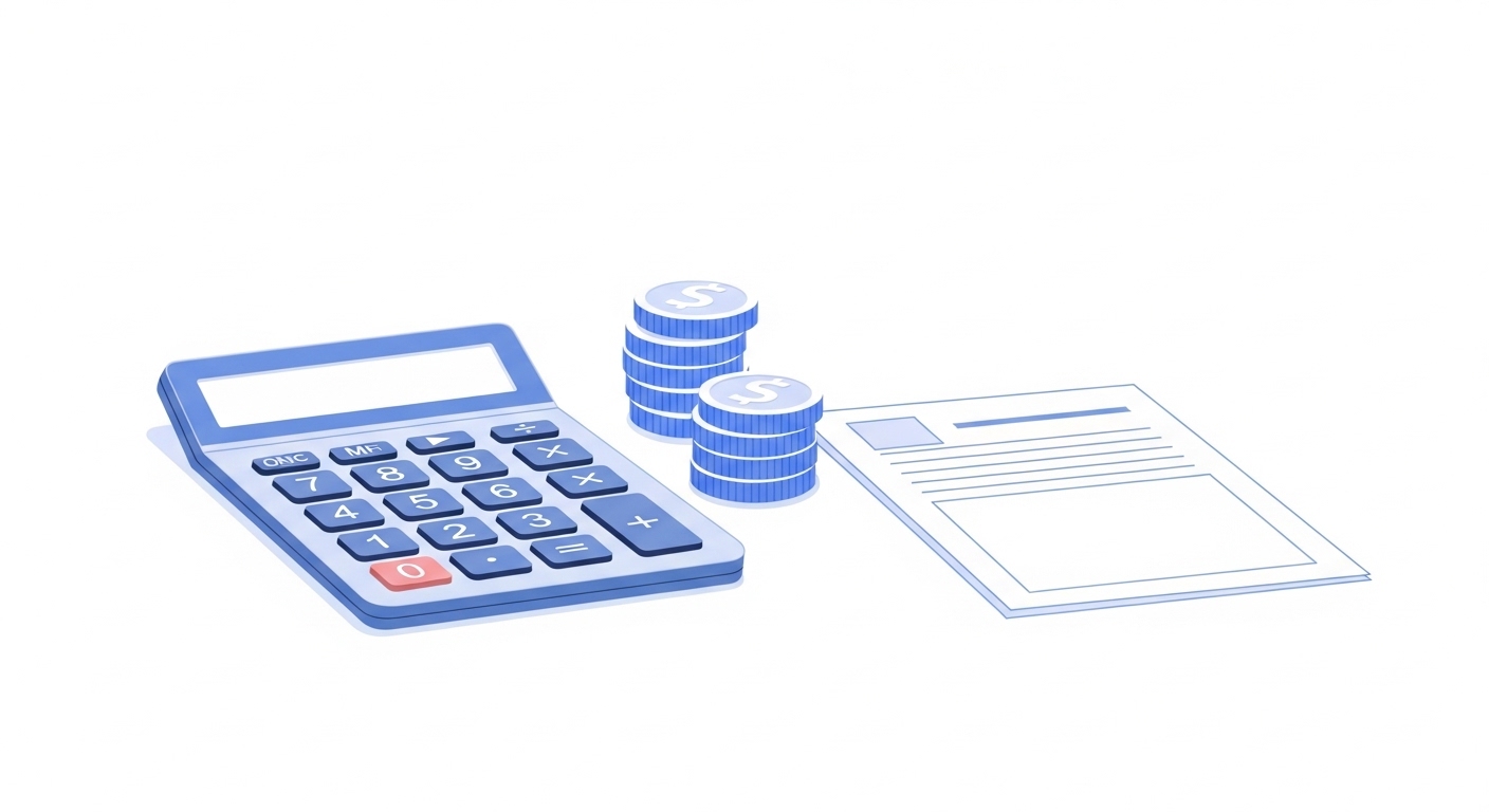 Calculator and coins representing loan interest calculations